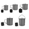 Portable Metal Mug Cup with Folding Handle Camping Picnics Water Mug Cookware Pots with Lid for Outdoor Camping Hiking