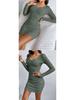 2026 European & American Slim-Fit Ribbed V-Neck Long-Sleeved Hip-Hugging Dress for Spring & Autumn