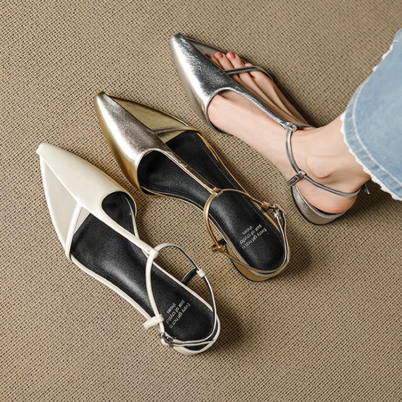 Leather Women's Bag Head Sandals Korean Version Women's Flat-soled Sandals Back Empty Sandals Summer New Beef Tendon Soft Bottom Pointed
