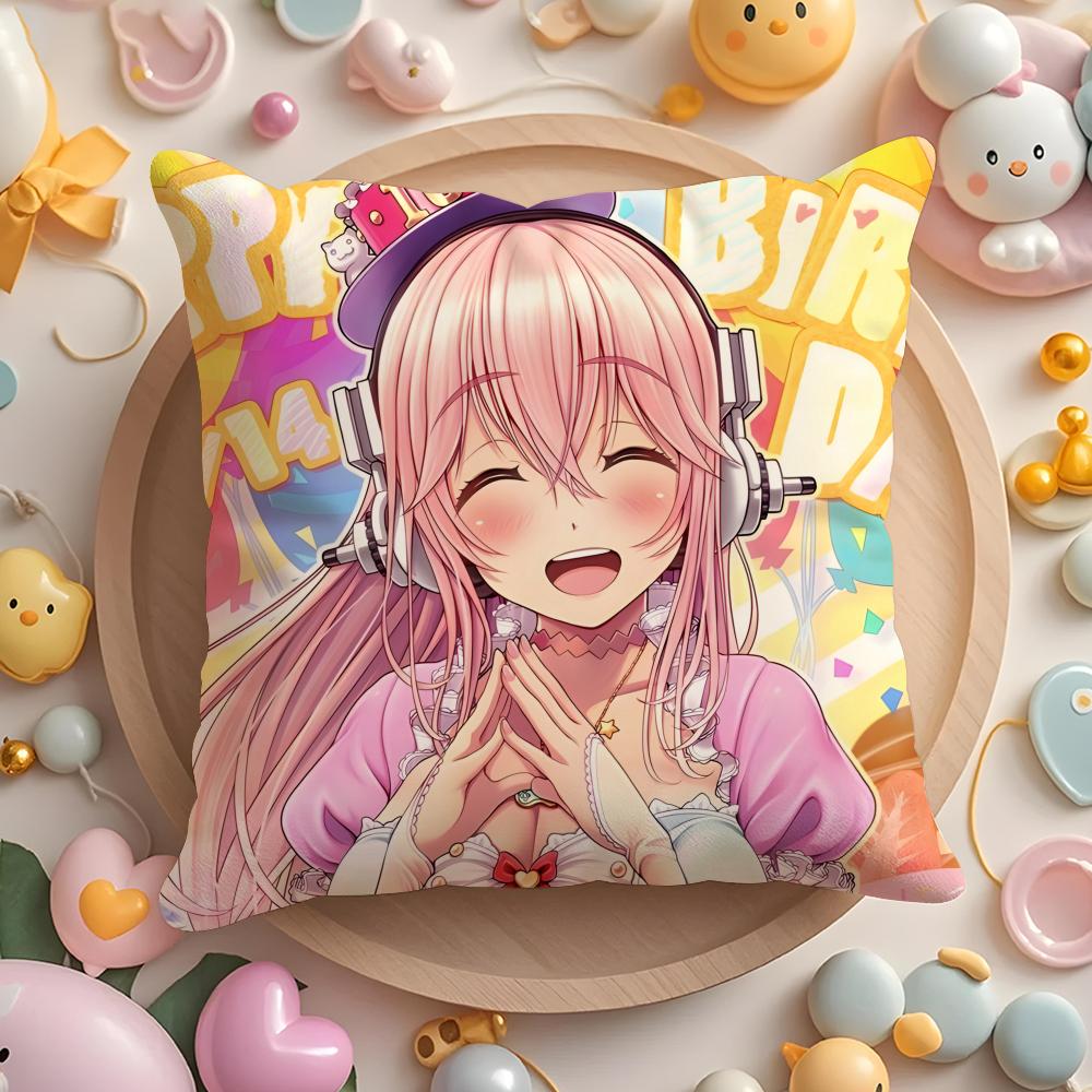 S-SUPER Anime S-SONICO Poszewka na poduszkę do domu i samochodu, wielofunkcyjna - Dwustronna, Miękka i Trwała do codziennego użytku