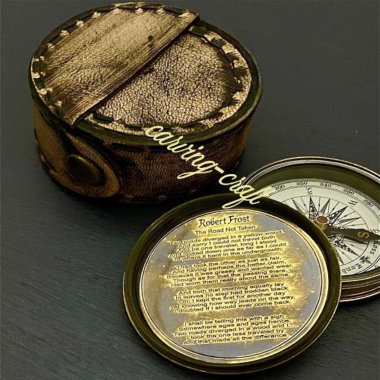 Nautical Brass Compass - Pocket Steampunk Compass - Vintage Style Compass with Leather Box - Adventure Compass
