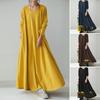 Abito Lungo da Donna con Scollo a V e Maniche Lunghe, Vestibilità Oversize, Monocolore, Casual, Ampio, Misto Cotone, Abito Lungo