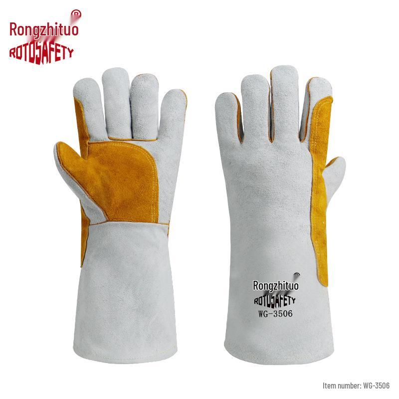 Heat-Resistant Cowhide Welding & Gardening Gloves - Anti-Scald, Anti-Thorn, Long, Durable