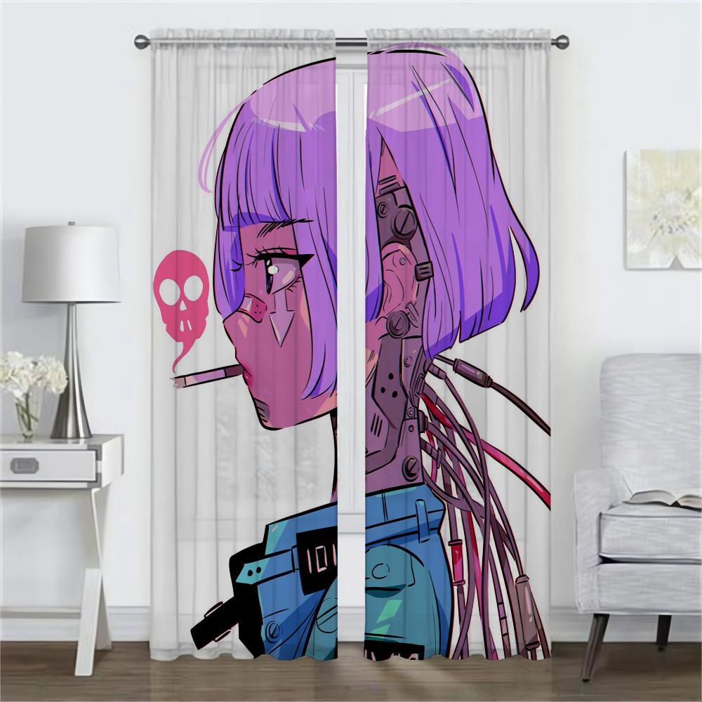 Vaporwave Cybernetic Art Curtains for Bedroom Home Interior Curtains 2 Pieces Blackout Curtain for Room 2 Panel Shades Partition