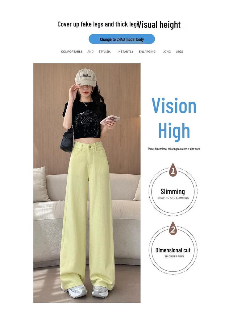 Lemon Yellow Women's High-Waist Wide-Leg Jeans - Retro Summer Style