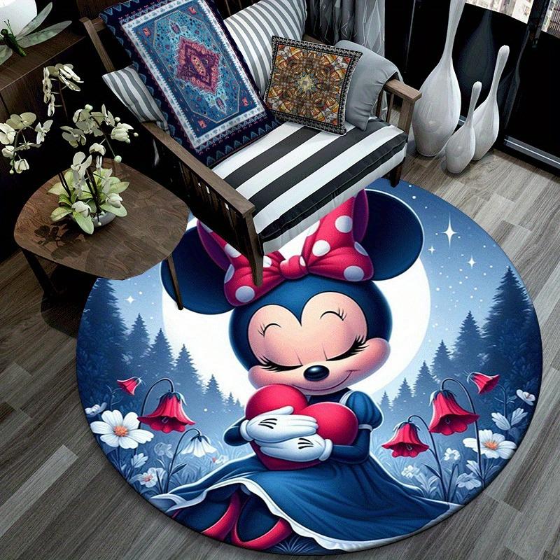 1pc Minnie Round Area Rug - Non-Slip, Machine Washable Polyester Carpet for Living Room & Bedroom Decor