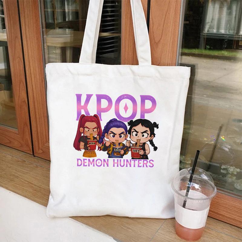 Kpop Demon Hunters Print Shoulder Canvas Bag Daily Shopping Tote