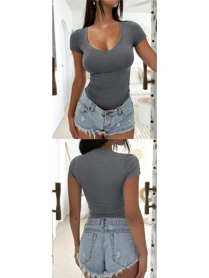 Cross-Border Women's High-End Slim-Fit Short-Sleeve Fashion T-Shirt