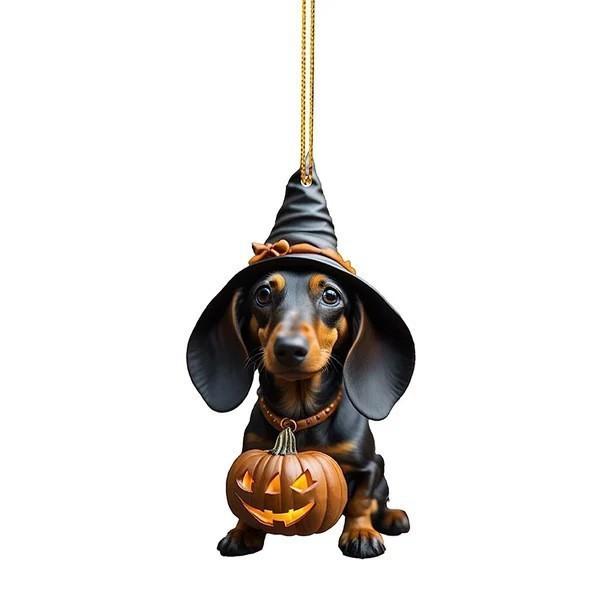 Adorable Cartoon Christmas Hat Dog Pumpkin Dachshund Car Hanging Ornament Acrylic