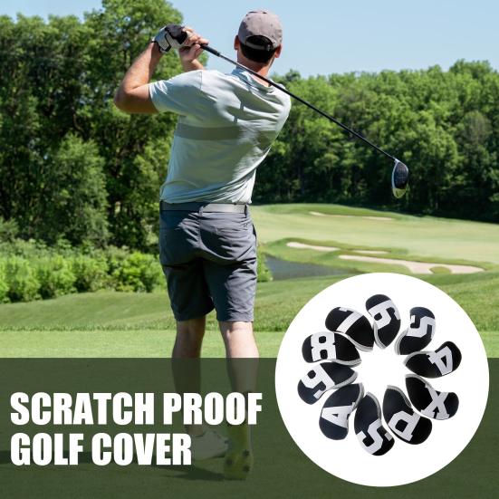 10Pcs Golf Iron Club Cover Sets, Waterproof Neoprene Golf Club Headcover, Number Golf Wedge Protection Covers, Golf Accessories