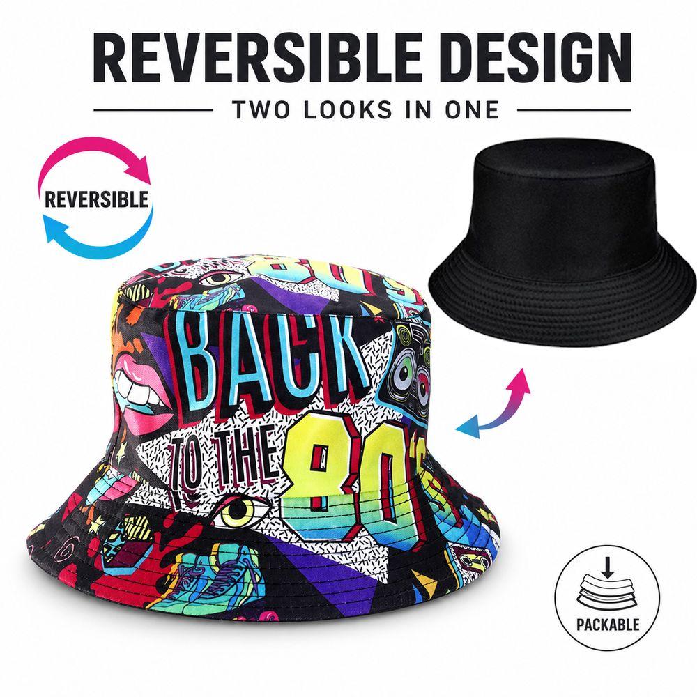 Quick Drying Sun Hat Retro Graffiti 80s 90s Fisherman Hat Fashion Reversible Bucket Hat Unisex