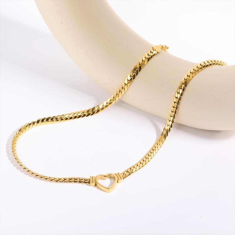 Stainless Steel Gold Silver Color Heart Shaped Necklace for Women Valentine's Day Fashion Snake Bone Chain Necklace Jewelry Gift