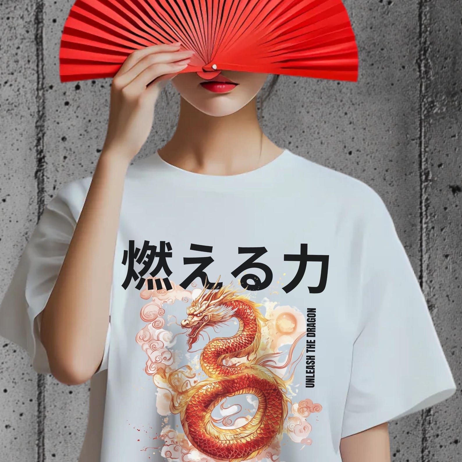 Japanese Dragon Graphic T-Shirt: Asian Streetwear, Mythical Flame Design 3XL