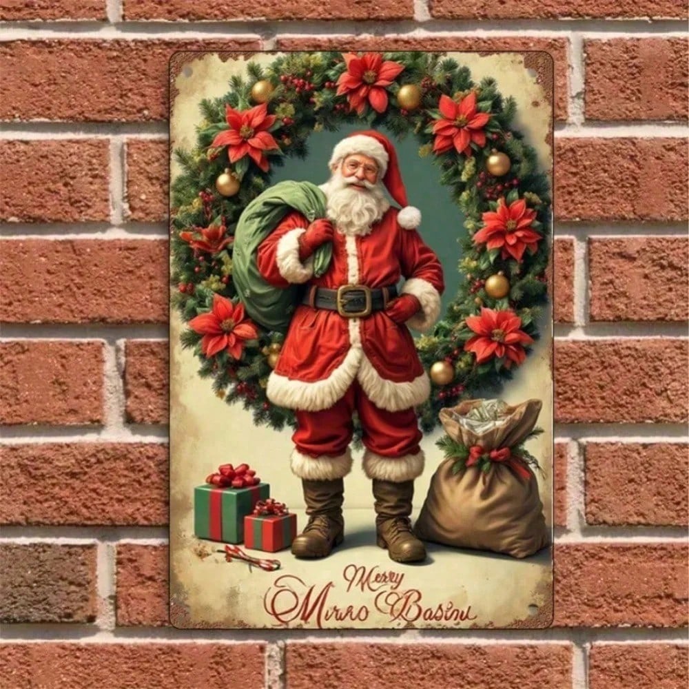 Vintage Santa Claus Metal Tin Sign Christmas Wall Art 8x12 Inches Retro Home Decor