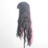 Women's Black Pink Mixed Color High-Quality Synthetic Long Curly Hair Wig with Fashionable Qi Bangs for Party Wear