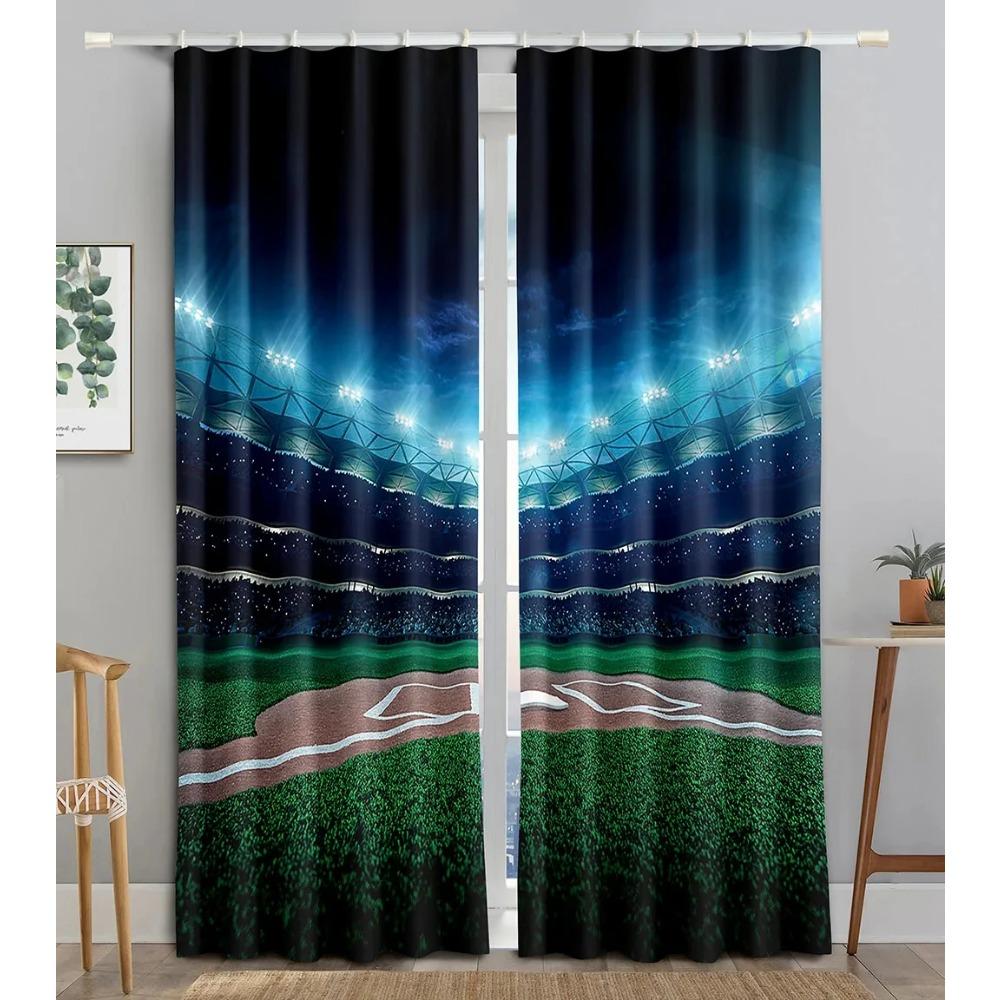 American Football Stadium Arena Night Spotlights Sky Bedroom Window Shade Curtains for Boys Men Teens Printed Living Room Drapes