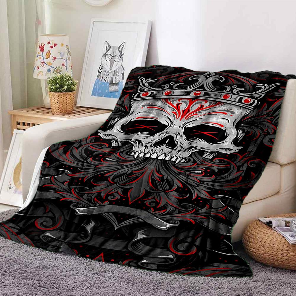 1pc Gothic Skull Crown Blanket, Lightweight Flannel Throw For Sofa, Bed, Travel, Camping, Livingroom, Office, Couch, Chair, And Bed,