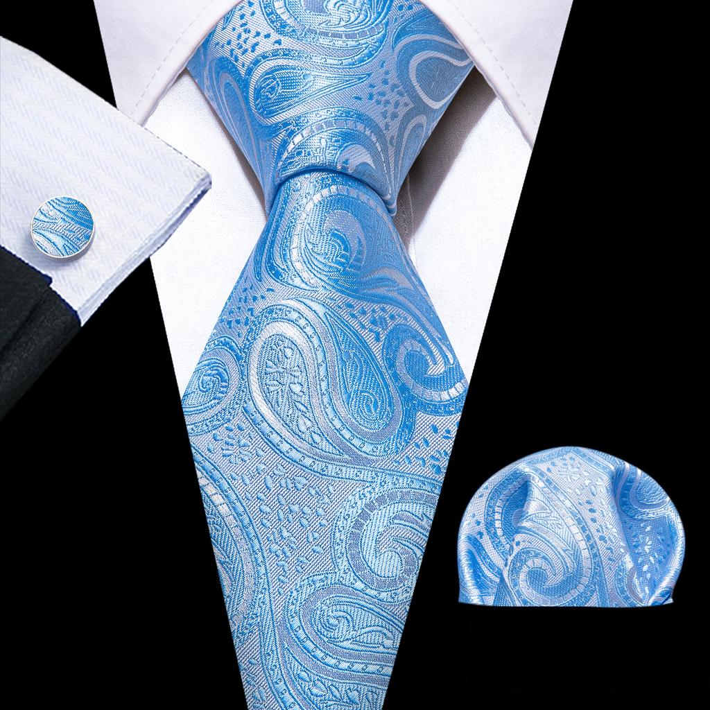 Barry.Wang Floral Ties for Men Woven Paisley Wedding Necktie Handkerchief Cufflinks Formal Casual Set