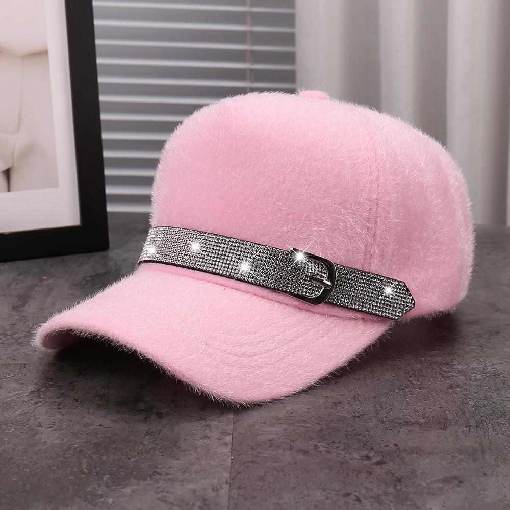 Autumn and winter fashion new sticky rhinestone belt decorative baseball cap plush warm comfortable age reducing versatile cap