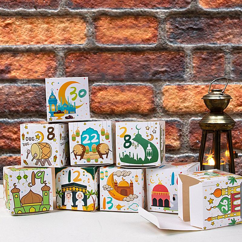 30pcs Eid Mubarak Candy Box Calendar 30 Days Countdown Calendar Decorations Empty Calendar Candy Cookie Box To Fill