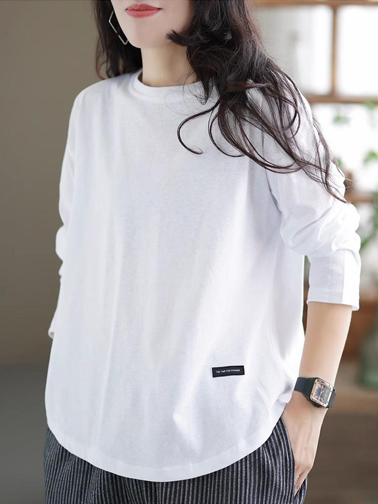 Maieu Dintr-o Singură Culoare Vintage Decupat Femei Toamnă Iarnă Stil Nou Casual Mânecă Lungă Largă Tricou Top Femei Trendy