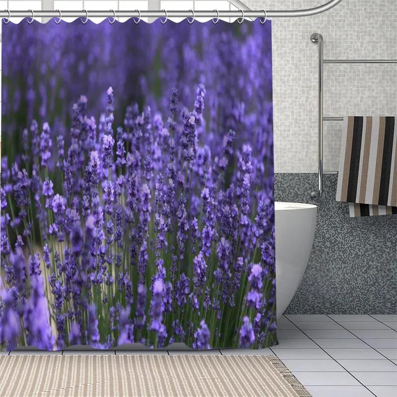 Benutzerdefiniert Schöne lila Lavendelblüten Duschvorhänge DIY Badezimmer Vorhang Stoff Waschbar Polyester für Badewanne Kunst Dekor