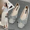 Women Shoes 2026 Spring New Fashion Comfortable Soft Sole Bow-knot Square Toe Flats Lightweight Rhinestone Women Casual Loafers