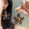 Silver needle resin smudged leopard print flower stud earrings retro Spice Girl fashion personalized earrings design sense niche earrings women