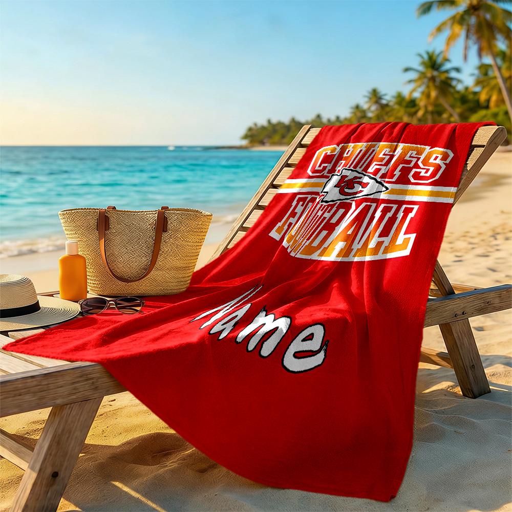 Kansas City Chiefs Football Personalized Name Beach Towel Soft Durable Quick-Dry
