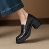 New high-heeled women's single shoes solid color sheepskin comfortable thick-soled non-slip low-top women's shoes large size four-season loafers