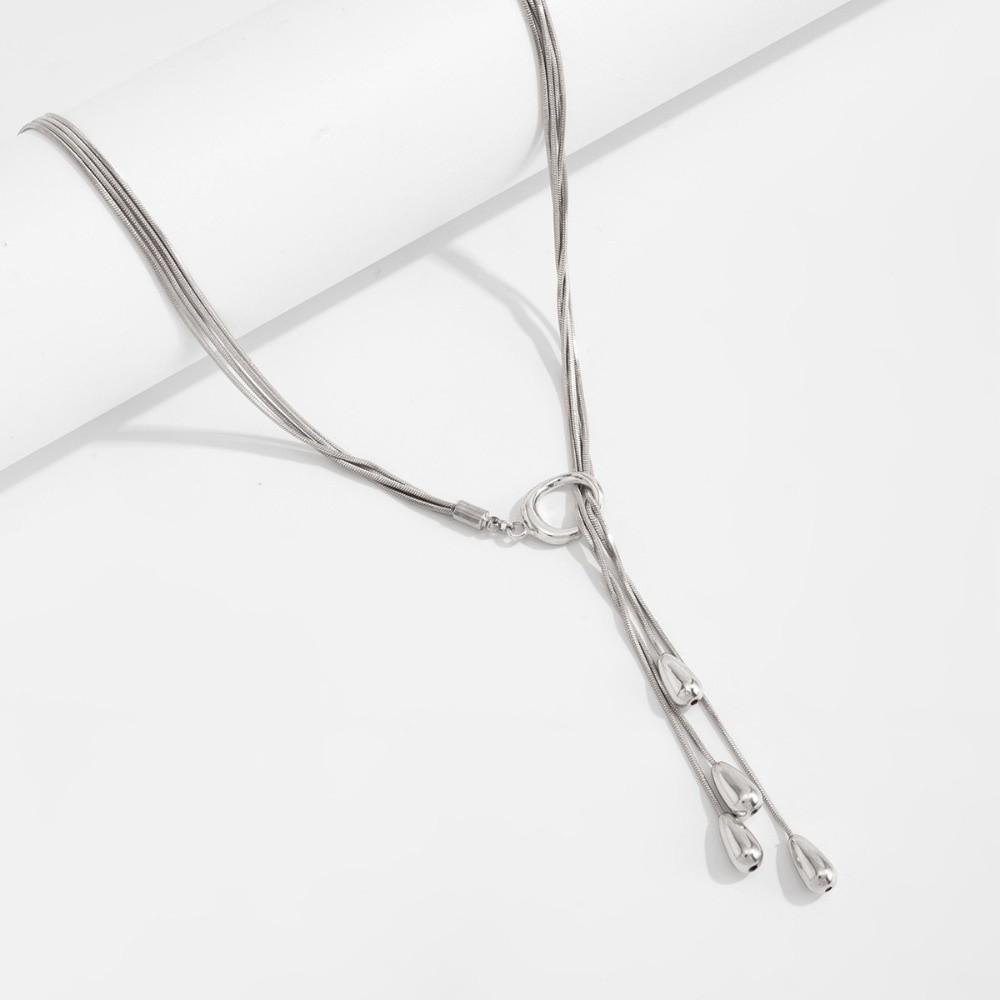 Smooth Surface Drop Tassel Necklace Thin Snake Chain Y Shape Necklace Party Gathering