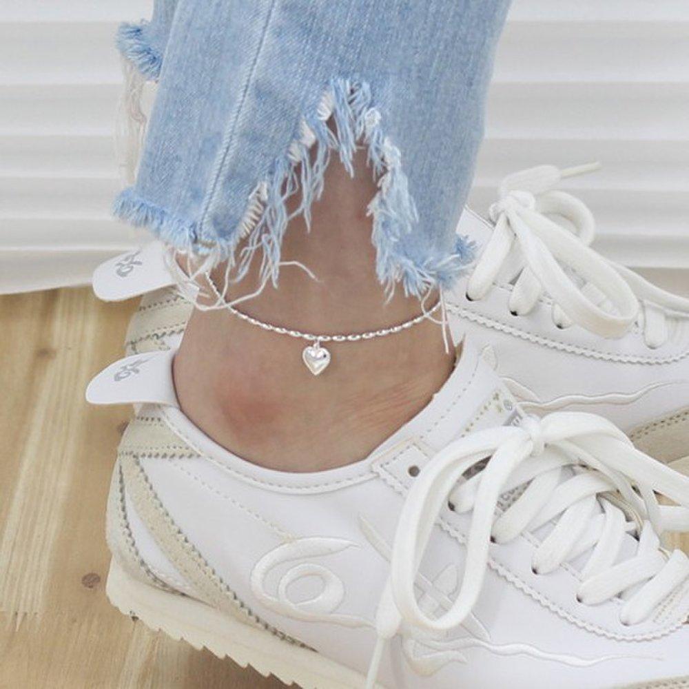 Hermosa J A019 Silver 925 Silver Anklet Silver Anklet Daily Women's Bold Anklet Plump Heart Anklet