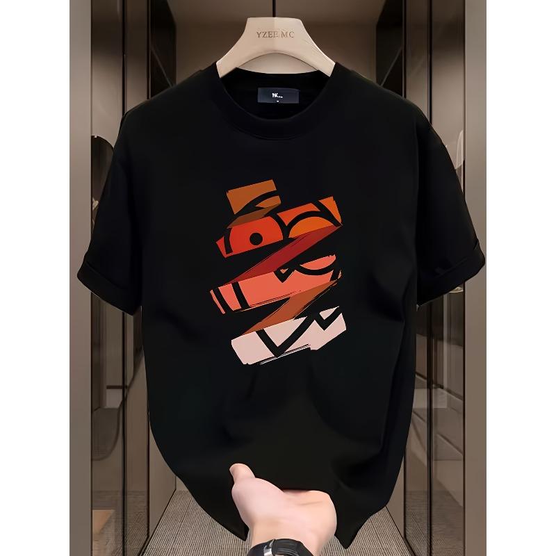 European Size Men's Versatile Crew Neck Short Sleeve T-Shirt,Ins-Style Streetwear Brand Summer Short Sleeve Printed Graphic Tee,Couple's Top