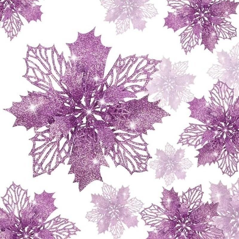 White Christmas Tree Decorations Artificial Flowers Ornaments Berry Stems Hanging Snowflakes for Xmas Tree Party Holiday Decor