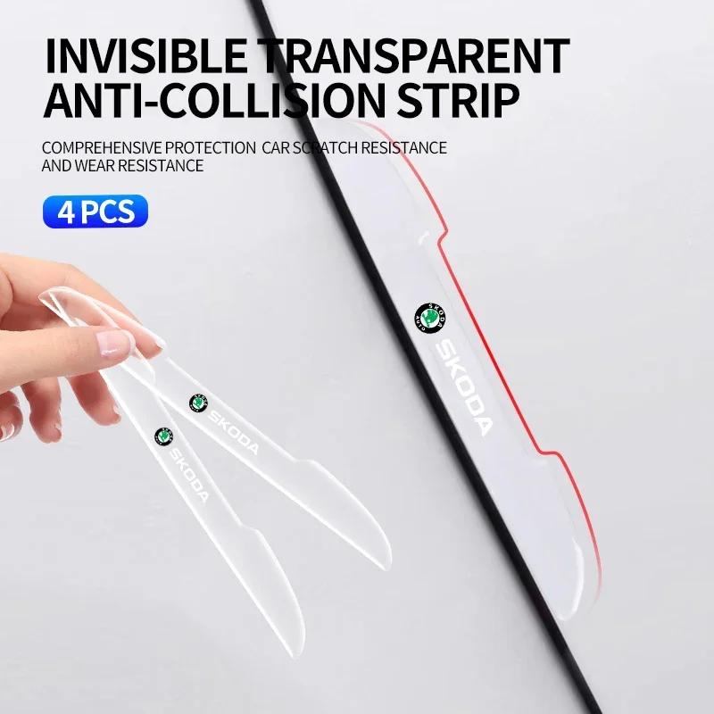 4pcs Car Door Transparent Anti-collision Protector Bar Stickers For Skoda Rapid Kodiaq Fabia Karoq Laura Superb 2 VRS Octavia Wsjn67