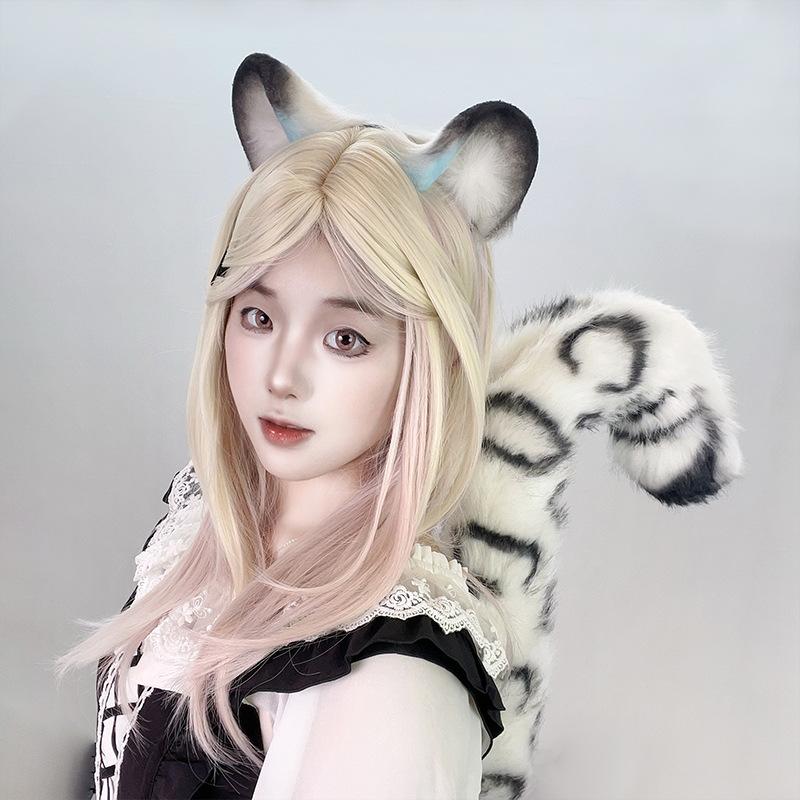 Pandadeals White Snow Leopard Ear And Tail Set, Party Decoration Props Cm