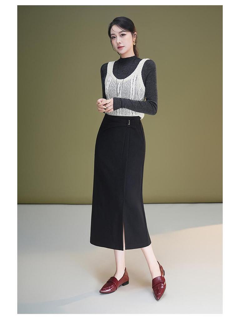 Women's High-Waisted Slit Pencil Skirt - Autumn Slim Fit Fashionable Drape Style