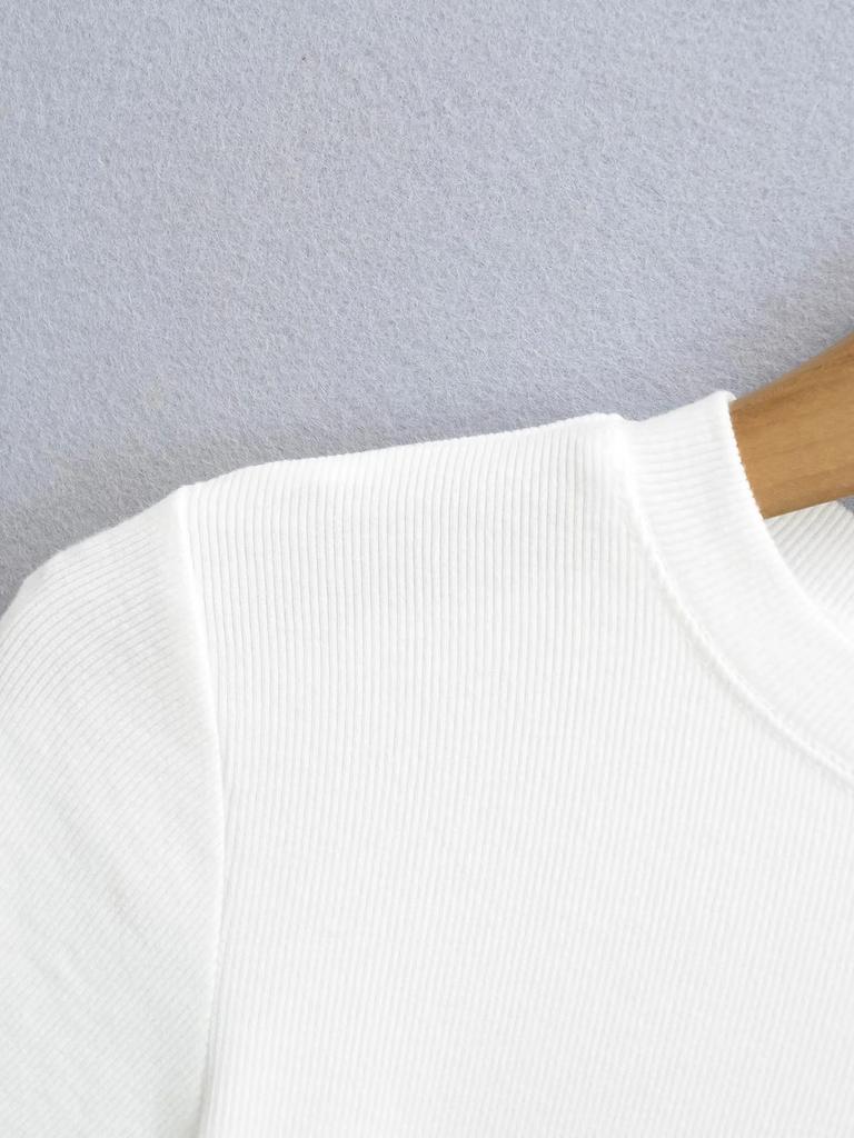 2025 Summer Kardashian Style Ribbed Short Sleeve Top - Solid Color & Sexy Round Neck