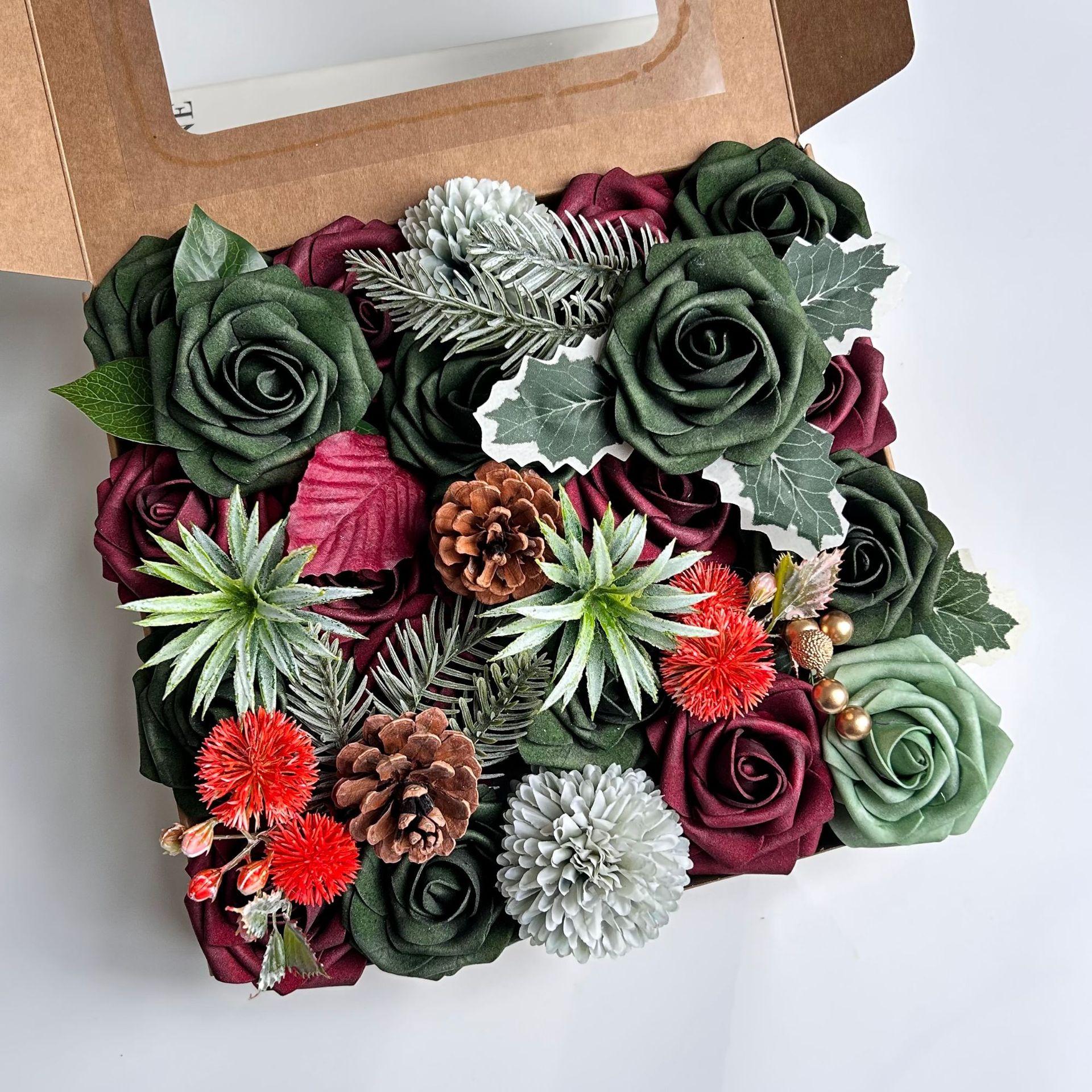 

1 шт. Рождественская искусственная цветок подарочная коробка Цветок DIY Головка цветка со стеблем Роза