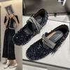 Fashion French Inside Heightened Sequin Mary Jane Shoes Women 2025 New Fall Bow One Strap Soft Sole Shoes