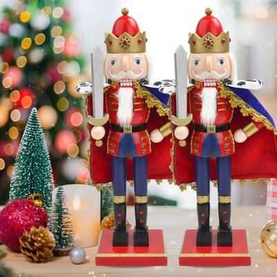 Nutcracker Statue Decor Wood Nutcracker Soldier Sculpture for Table Handcrafted Soldier Statue Tabletop Ornament for Bedroom