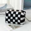 Plush Checkered Pencil Case With Breathable Fabric For Students And Daily Use