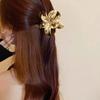 Simple Gold and Silver Plumeria Hair Clip for Women  Elegant Temperament Shiny Shark Clip Fashionable Girl Ponytail Hair Clamp