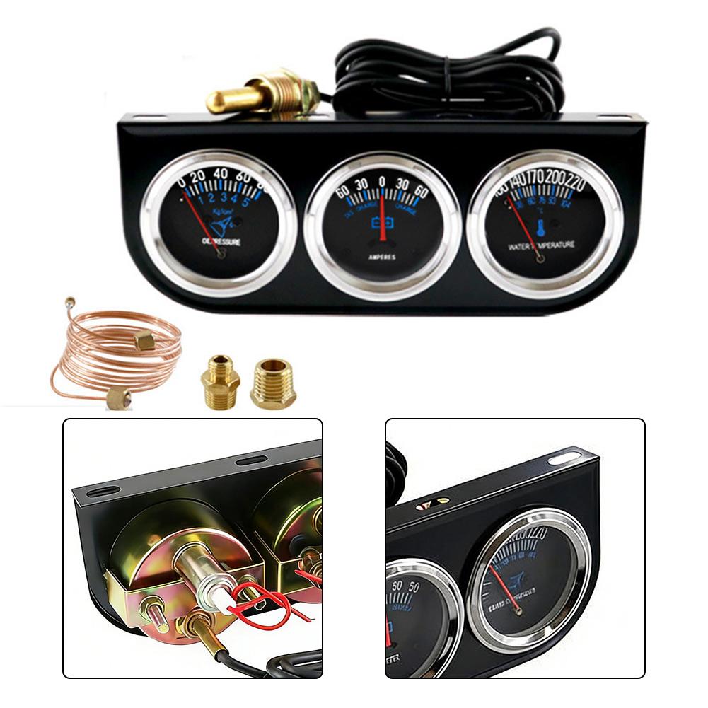 52mm 24V Triple Gauge Cluster Compact Design Fits 52mm Dashboard Cutout Water Temp Oil Pressure Fuel Level Metal