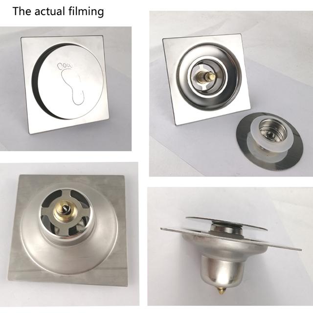 4-Inch Stainless Steel Concealed Floor Drain for Bathroom Square Frame with Round Cover Pop-up Design