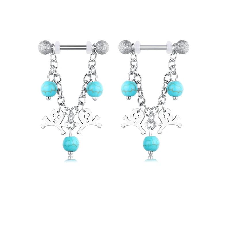 1 Stück Sexy Kette Brustwarzenring 14G Barbell Stern Schild Körperschmuck Damen Piercing