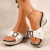 Large-Size Sandals – Summer New Wedge Metal Buckle Slippers, Belt Buckle Casual Beach Slide Sandals for Women