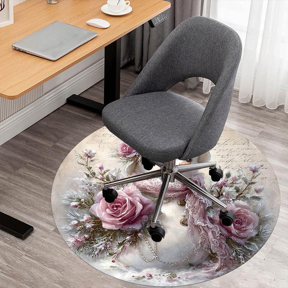 

1pc Snowman Roses Round Chair mat Area Rug - Non-Slip, Floor Mat for Office, Bedroom, and Indoor Decor -1002257 80cm by 80cm