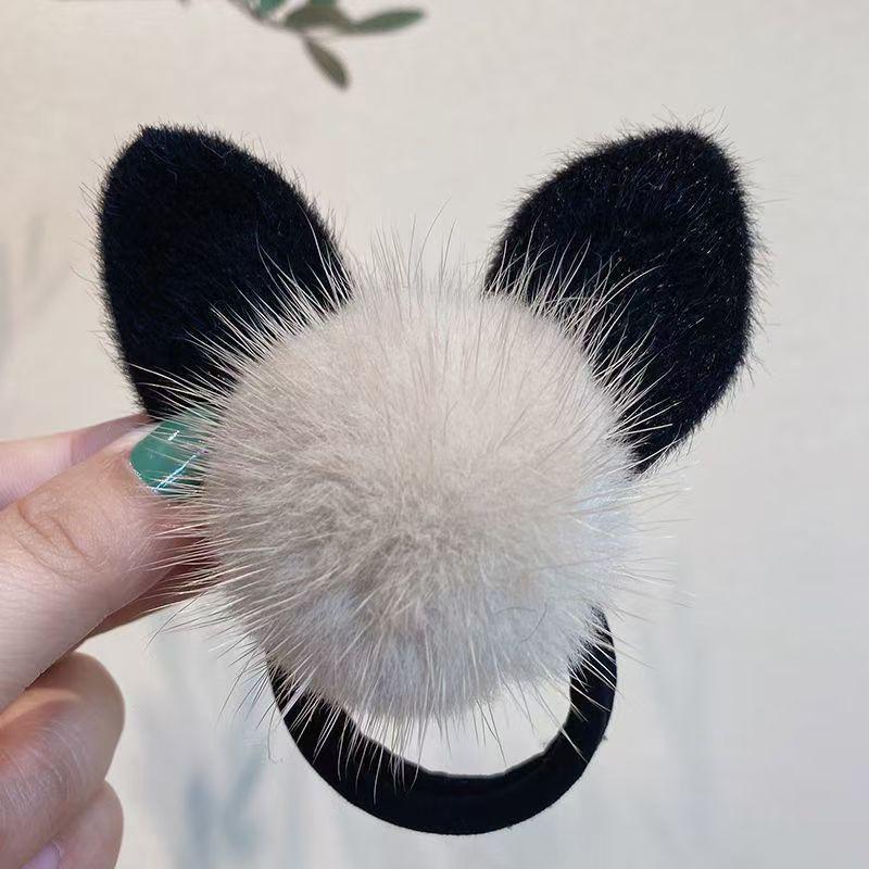 Elegant Rabbit Ear Plush Hair Tie - High Elastic Ponytail Holder for Autumn/Winter