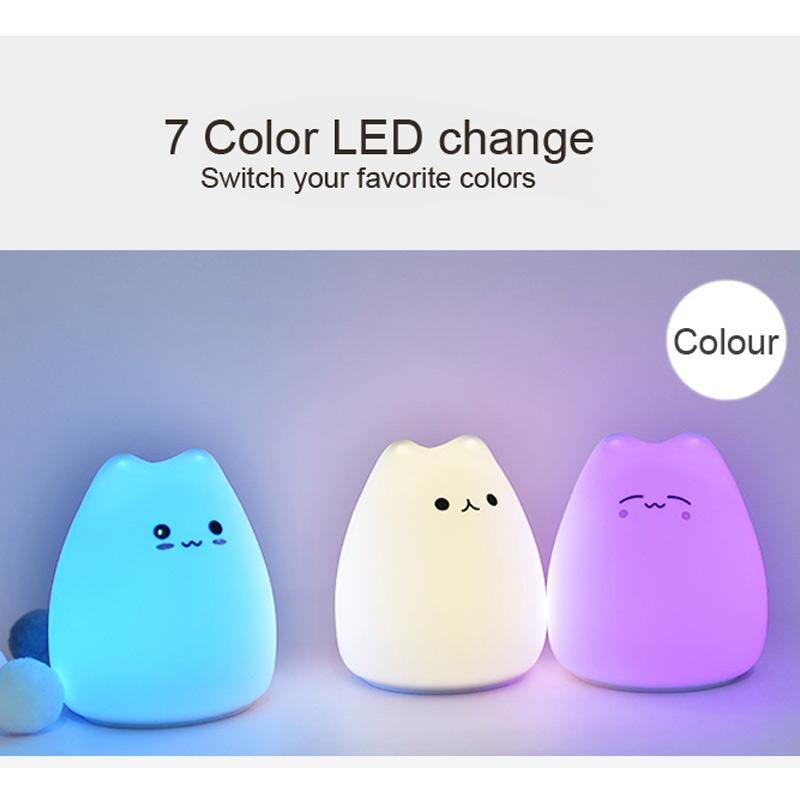 LED Night Light Cat Lamp Wireless Touch Sensor Silicone Battery Animal Light Child Holiday Bedroom Desktop Decor Lamp